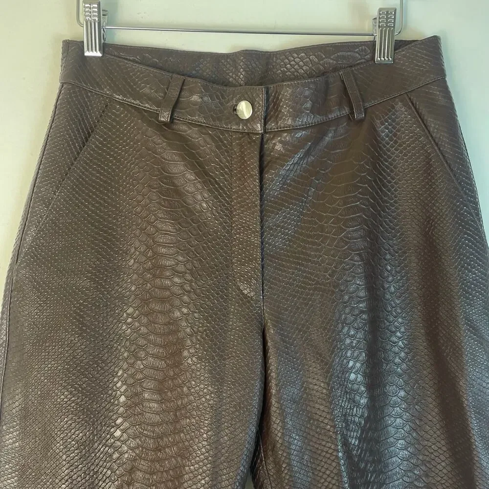 Velez Artisan Men’s Brown Leather Croc Print Straight Leg Pants Size Small